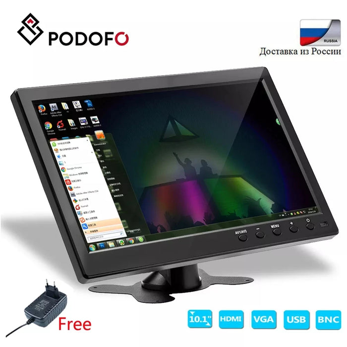 Podofo 10.1"  LCD HD Monitor & Computer Display Color Screen 2Channel Video Input Security Monitor With BNC / AVI / VGA / HDMI